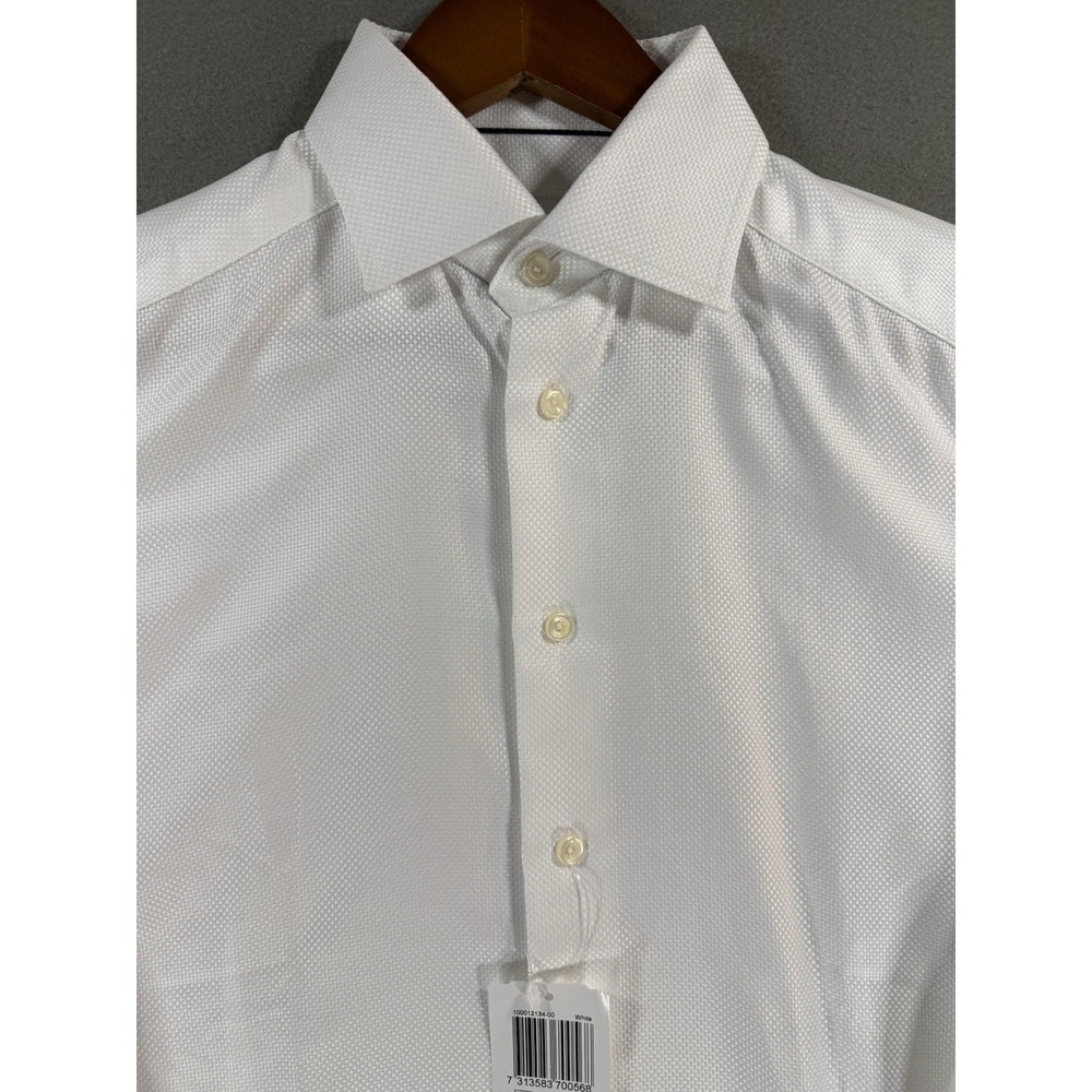 Eton Mens Slim Solid King Oxford Shirt White Sz 14.5 Long Sleeve Textured Button - Picture 2 of 10